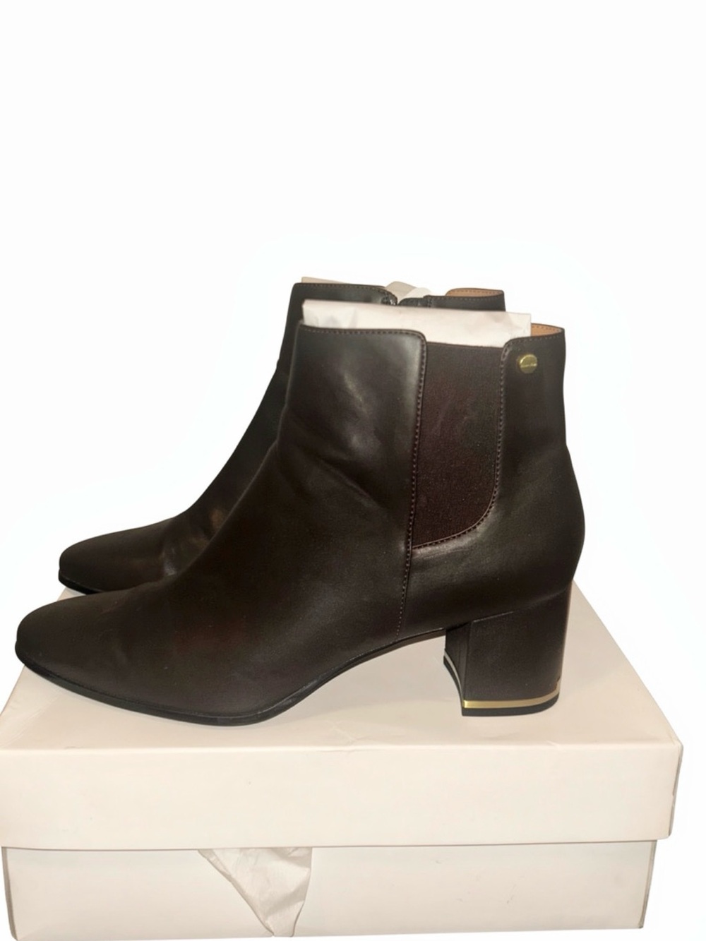 Calvin Klein Brown Leather Ankle Booties – Size 11M
